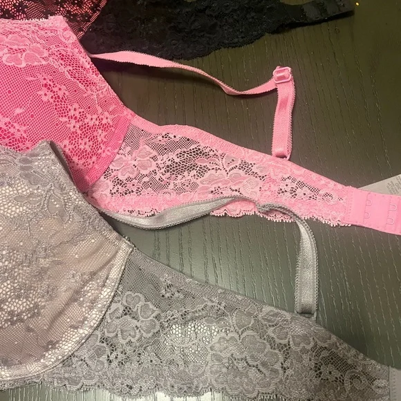 Victoria's Secret Lace Bra Trio - Black, Pink, Gray - Picture 3 of 9